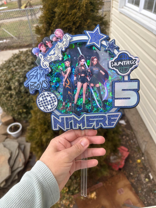 K-POP demon hunter girl band anime light up cake topper blue theme