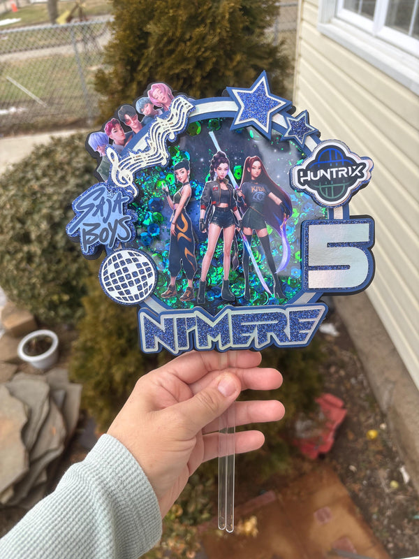 K-POP demon hunter girl band anime light up cake topper blue theme