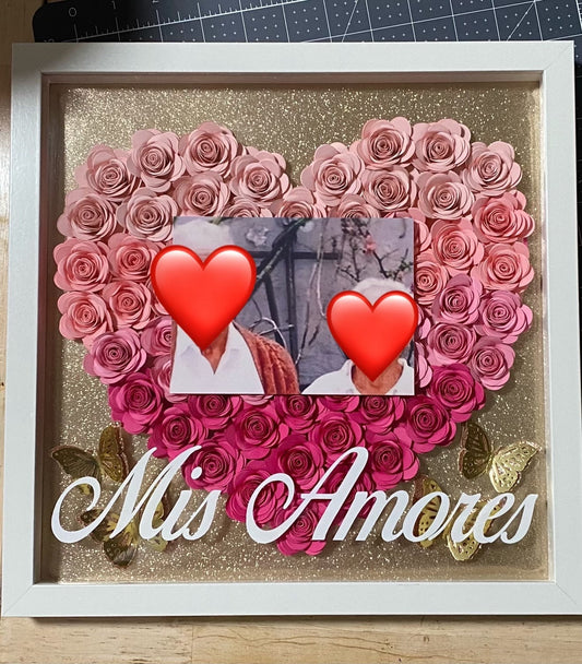 Personalized Flower Heart Shadowbox, Anniversary Gift