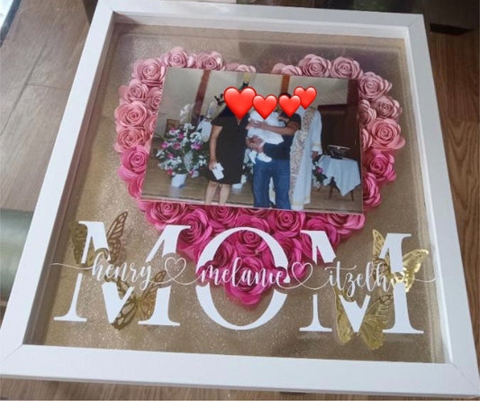 Personalized Flower Heart Shadowbox, Anniversary Gift